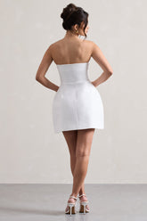 White Bandeau Tailored Buttoned Mini Dress